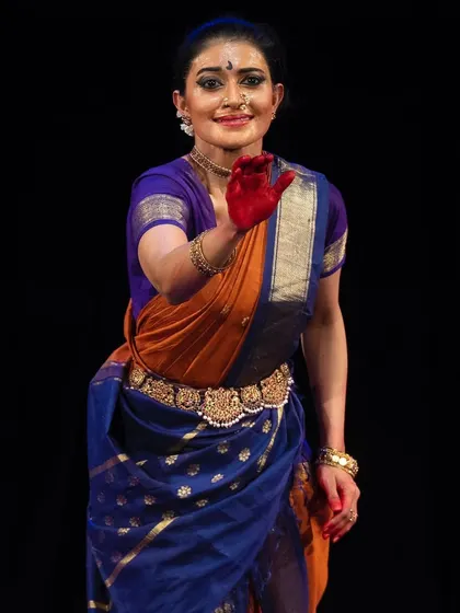 An expressive moment from *KANHOPATRA*. The piece is a deep dive into the life of the Marathi poet-saint, and conveying her story through abhinaya (facial expression) is central to the choreography.