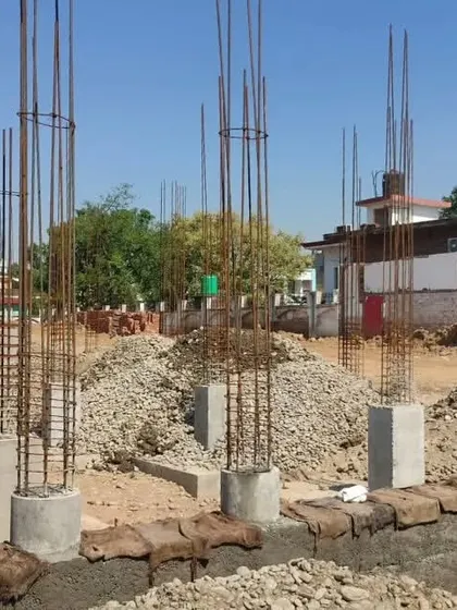 Piles of aggregate and rebar cages mark the progress at our Jammu & Kashmir project. This is where the architectural vision begins to take physical form.
