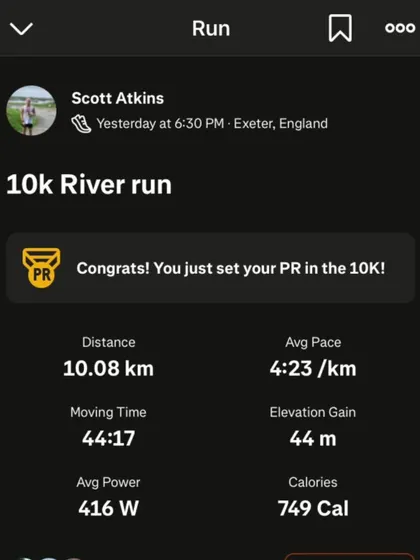 A client's 10K personal record. Heavy strength training, plyometrics, and isometrics are staples in my programs for runners because they directly improve the qualities that lead to faster times.