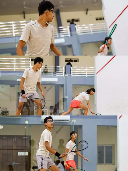 A collage featuring young squash players Samairah Bhandare and Abdus Samad. We enjoy highlighting up-and-coming talent, capturing their focus and form during practice and competition.