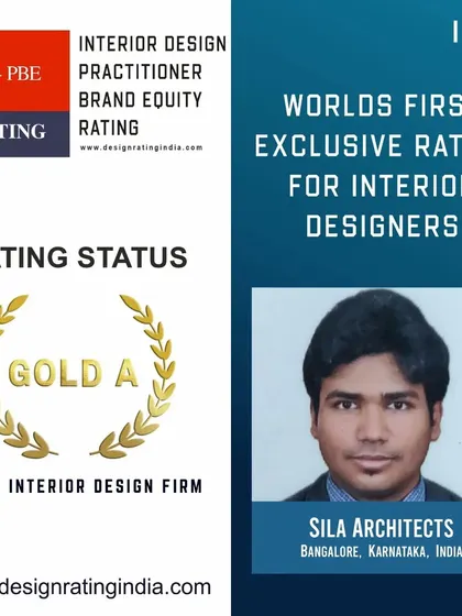We are thrilled to have received the prestigious "Gold A" rating from Design Rating India, the world's first exclusive rating for interior designers. This reflects our high standards in design and practice.