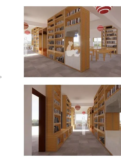 A proposal for the Zara Global School library, featuring modular units with integrated reading pods. The design aims to create an inviting and functional space that encourages students to read and explore.