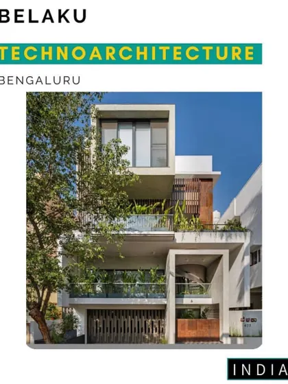A feature on the 'Belaku' home, highlighting its unique facade that incorporates greenery at every level.