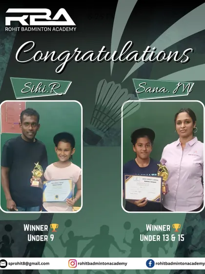 Congratulations to Sihi (U-9 Winner) and Sana (U-13 & U-15 Winner) for their victories at the Open Junior Tournament.