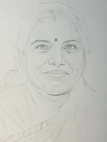 The very first stage of a portrait, showing the clean outline before any shading is applied.