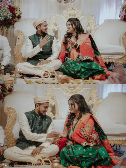 A promise sealed with a ring. This collage captures the traditional moments of an engagement ceremony, with the couple exchanging rings and sharing joyful glances.