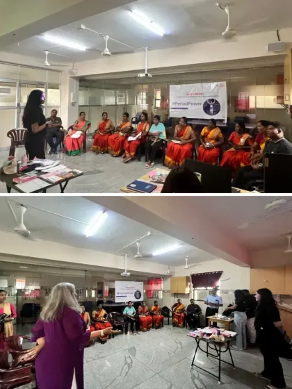 Our facilitators lead a session for coaches in Ranipet, Tamil Nadu. The workshop covered menstrual health, hygiene, and period products, helping to normalize these conversations within the sports community.