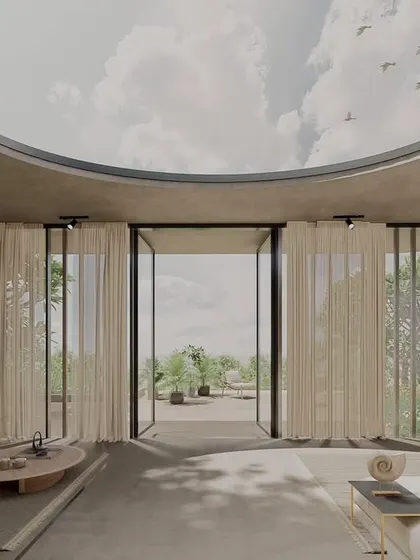 The rooftop lounge of The Sanctuary in Hyderabad is an open-air pavilion with a large circular skylight. Surrounded by greenery, it serves as the ultimate retreat space, connecting you to the sky and the city beyond.