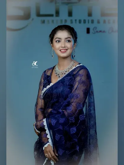 A portrait of Bhoomika Ramesh, where the diamond-look jewellery perfectly catches the light.