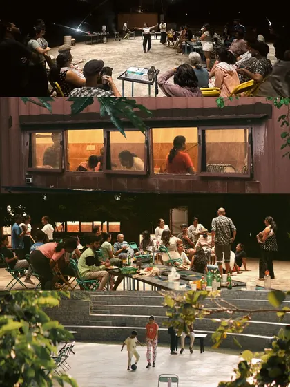 Our Earth Alive project is a space for community, art, and play. This collage shows people gathering, learning, and interacting within the environment we designed using repurposed shipping containers.