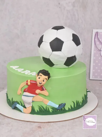Another angle of the football cake.