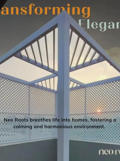 This graphic showcases the elegant form of a modern white pergola, emphasizing its role in transforming outdoor spaces and fostering a harmonious environment.