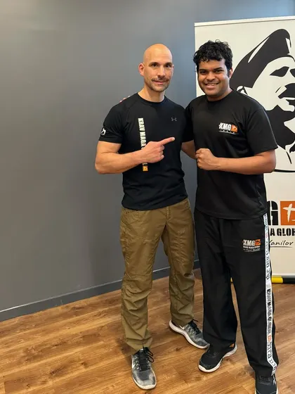 Our Regional Head, Rhys Vaz, with Krav Maga Global CEO Jan Tevini in Milan. Our leadership is globally connected, ensuring we bring the best of KMG to India.