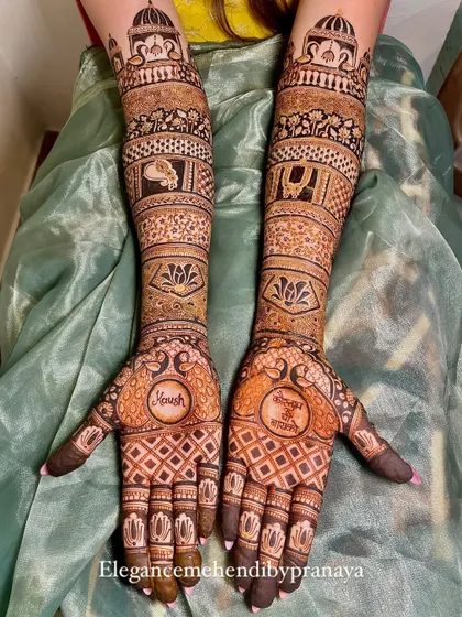 Another look at the Maharashtrian bridal mehendi, showing the 'nath' and 'mangalsutra' symbols clearly. I love adding these cultural touches for my brides.