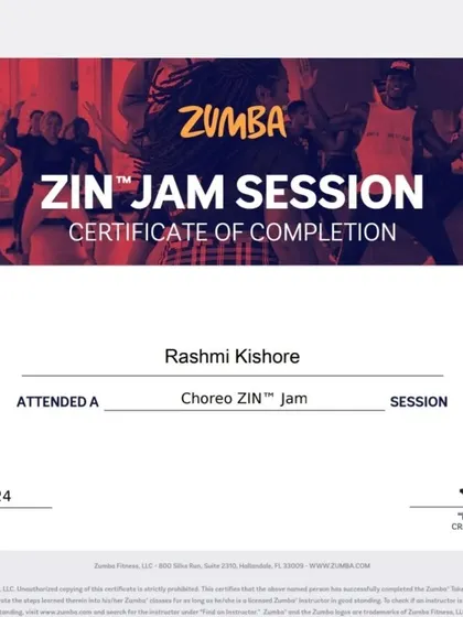 My certificate of completion from a Choreo ZIN Jam session. I was so excited to finally jam with this instructor; her energy is mesmerizing.