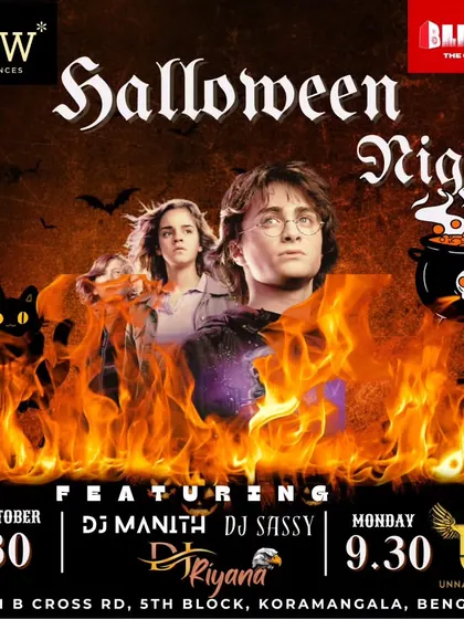 Another Halloween party poster, this time for a Harry Potter-themed night at Raw Experiences in Koramangala.