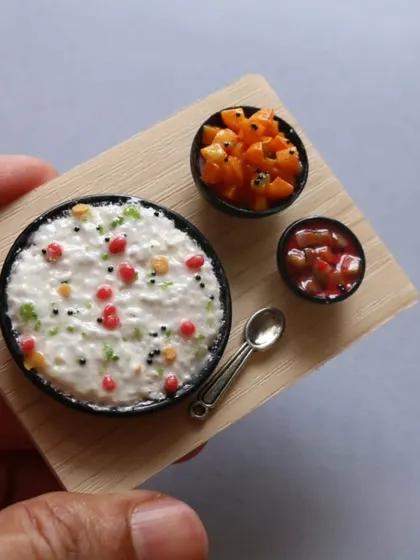 A miniature of curd rice with pickles, another classic comfort food that brings back warm memories.