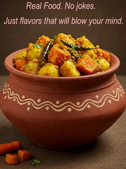 Our signature Undhiyu is a true labor of love, slow-cooked in a traditional clay pot to bring out the rich, earthy flavors of winter vegetables. This is the authentic, comforting taste of Makar Sankranti we grew up with.