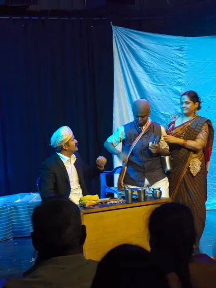 A scene from a student production of a T.P. Kailasam play, bringing classic Kannada theatre to a new generation of actors.