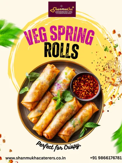 Our Veg Spring Rolls are crispy, golden rolls filled with flavorful mixed vegetables, a perfect appetizer for any party.