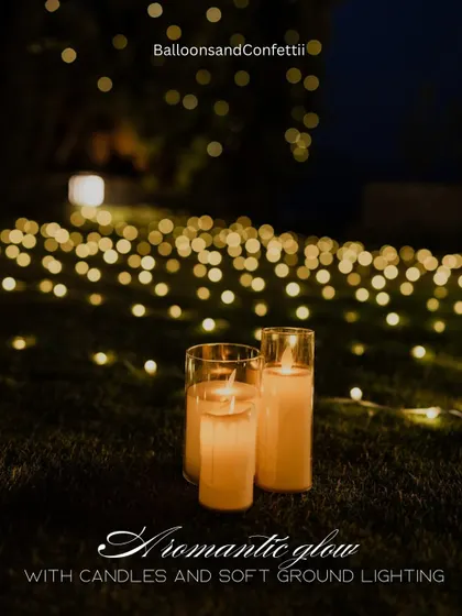 The romantic glow of candlelight. I use a combination of candles in hurricane glasses and soft ground lighting to create a warm, intimate, and magical ambiance for evening events.