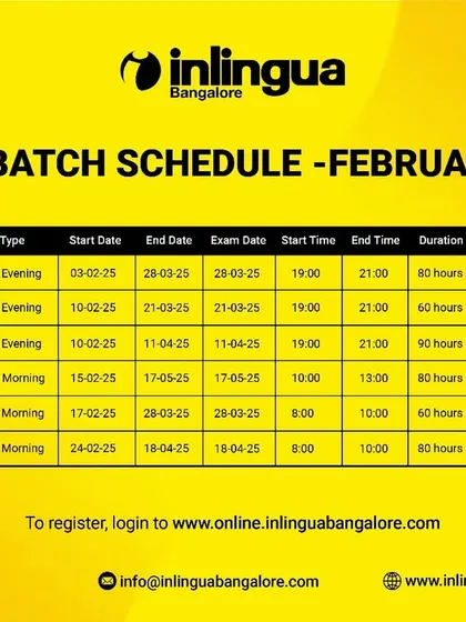 Our February 2025 online batch schedule offers courses in German, Spanish, and French, with both weekday and weekend options available.