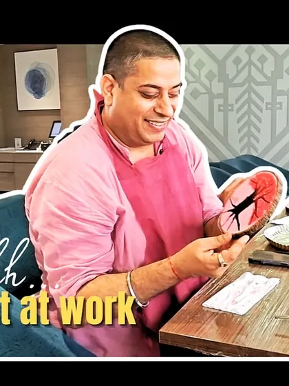 Shhh, artist at work. Even at a bustling birthday party, there are moments of peaceful focus as guests get lost in their creative process, painting personalized wood slices.