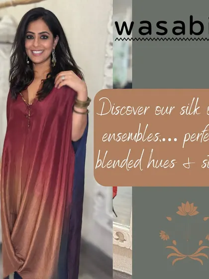 Our silk ombré ensembles are perfectly blended in both hues and styles. This piece showcases a beautiful gradient of colors on the finest silk, creating a look that is both easy to wear and incredibly striking.