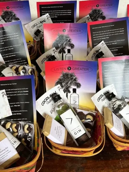 A closer look at the gift baskets for the Amplify Music Incubator event. Partnering with spaces that encourage new talent is always a pleasure and aligns with our community values.