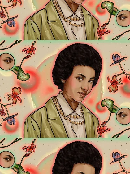 A patterned version of the Esperanza Spalding portrait, showing how a single illustration can be adapted for different visual contexts.