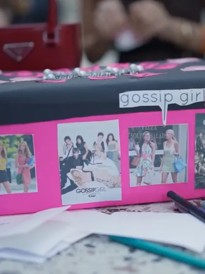 A 'Gossip Girl' themed burn book for guests to write funny stories and inside jokes.