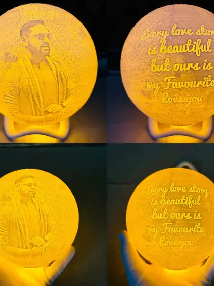 My custom moon lamp can be personalized with a photo on one side and a message on the other. It gives off a warm, gentle glow, creating a magical ambiance.