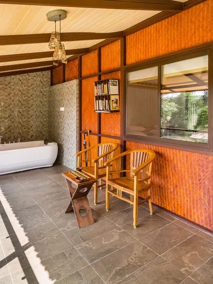The open-air jacuzzi on the balcony of our suite, offering a luxurious way to relax amidst nature.