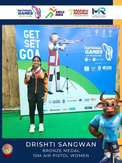 Our Khelo India athlete Drishti Sangwan secured a bronze medal in the 10m air pistol women's event at the 37th National Games in Goa. Her performance highlights the success of our structured training programs.