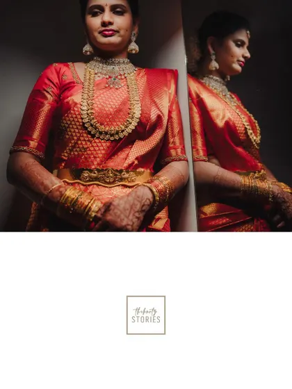 An artistic portrait of the bride with her reflection, creating a moody and creative composition.