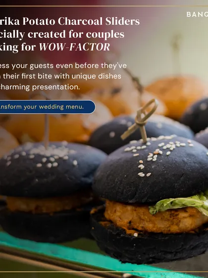 Our Paprika Potato Charcoal Sliders are designed for couples looking for that wow factor. The striking black buns and savory potato patty impress guests even before they take their first bite.