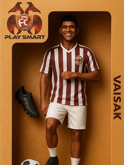 Introducing Vaisak. This portrait captures his confidence and readiness to take on any challenge on the football pitch.