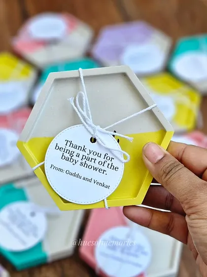 This yellow and white coaster shows the versatility of the color combinations available for bulk orders. They are one of my best-selling products for a reason.