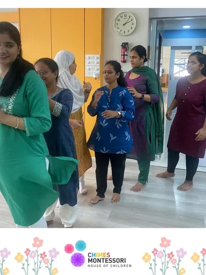 Our teachers participate in a movement and dance activity during a professional development day.