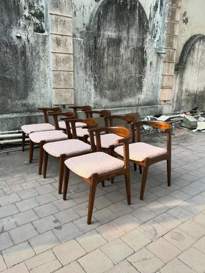 A slightly different angle of the dining chair set, showcasing the elegant lines and solid construction.