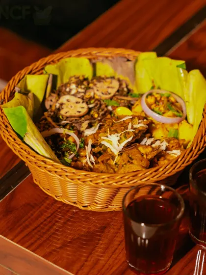 Another view of my snack basket, lined with banana leaves for an authentic touch.