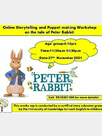 My online workshop on "The Tale of Peter Rabbit" combines storytelling with a puppet-making session. It's an adventure where kids listen to the story and then create their own character.