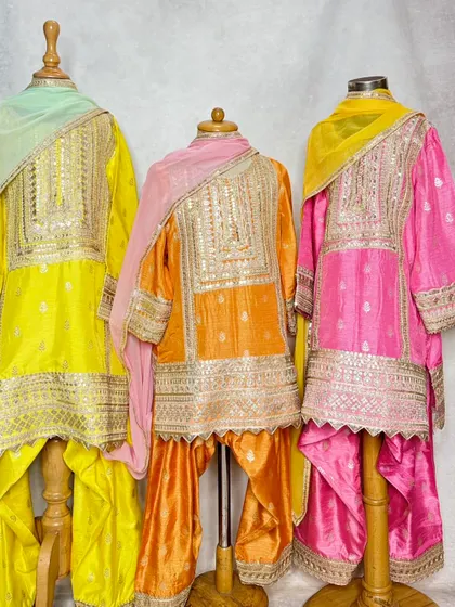 A detailed view of the gota patti work on our Pimmo kurta sets. We focus on traditional craftsmanship to create authentic and beautiful ethnic wear for kids.
