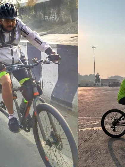 A collage showing the fun of riding a tandem bike. It's all about teamwork and having a great time.