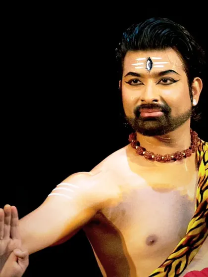 A close-up portrait of me in character as Lord Shiva. The makeup, including the third eye, is a critical part of transforming into the deity for a performance.