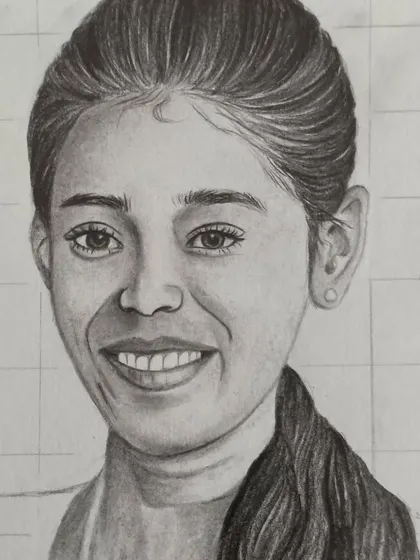 The work-in-progress version of the sketch, showing the grid I used to get the facial features just right.
