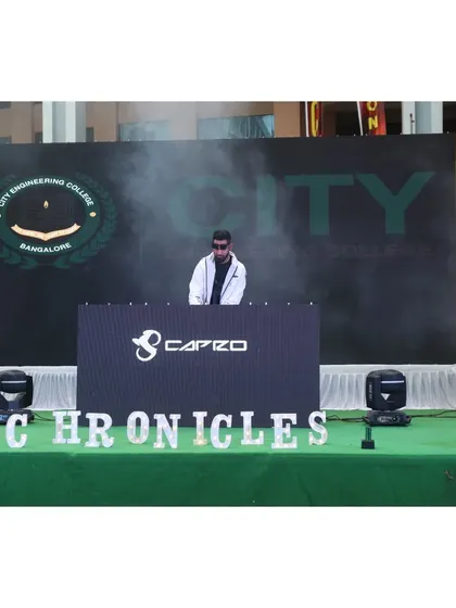 Setting the stage at City Engineering College for their 'Chronicles' event. A professional setup with a massive LED wall is key to delivering a festival-level performance.