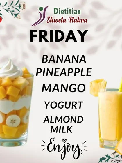 End your work week with this delicious Friday smoothie. The combination of banana, pineapple, and mango with yogurt gives you a creamy, satisfying, and healthy treat.