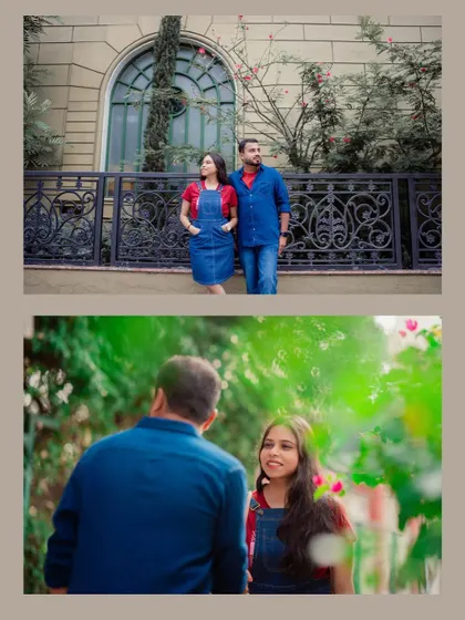 A collage capturing the couple's interactions in a modern, urban setting. We love finding interesting backdrops in the city that reflect the couple's style.