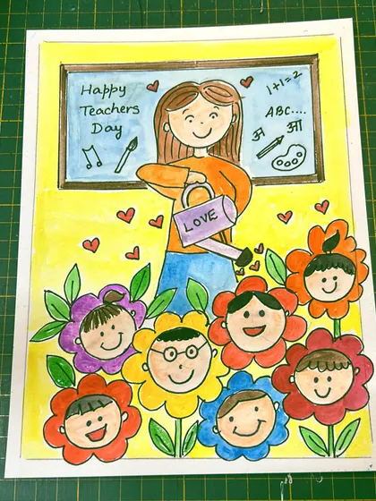 My teaching philosophy in a drawing. I believe a happy teacher makes happy students, and my goal is to nurture every child with love and give them the space to bloom.